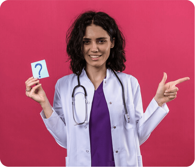 Doctor holding question mark